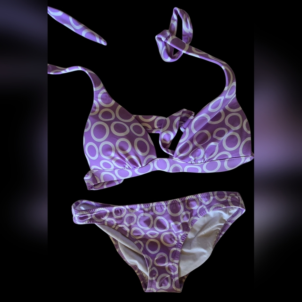 Victoria's Secret Push Up Triangle Top Purple Circle Pattern Bikini Never Worn